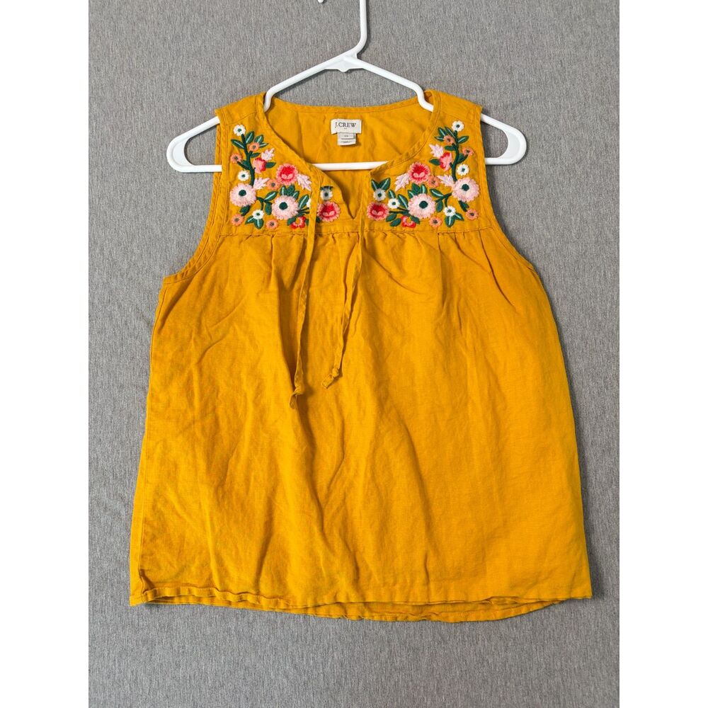 J.Crew Yellow Linen Blend Embroidered Boho Tank Top Sleeveless Blouse XS Summer